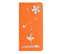 BLOTECH Women's Phone Case for INFINIX HOT 60i 5G Diamonds Back Cover Rhinestones Sparkle Shockproof Handmade 3D Bling Girls Shell Cases Crystal Protective Orange Leather Case for INFINIX HOT 60i 5G