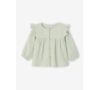 Blouse in Cotton Gauze with Ruffles, for Babies almond green
