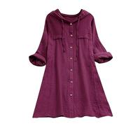 Blouse Pot Women Blouse for Women Loose Hooded Size Casual Cotton Shirt Plus T Pocket Button Black Tops, pink, 5XL