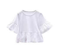 Blouse Red Women's Elegant Short Sleeve T-Shirt for Girls for Spring and Comfortable and Fashionable Baby Half Sleeve Girls Blouse with Ruffles, White, 9-10 Years