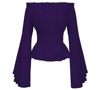 Blouse Shirt Tops Women Vintage Ruffle Off Shoulder Corset Flare Sleeve - Purple - UK XL
