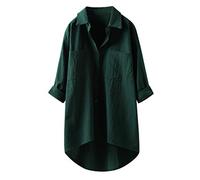 Blouse Shirt Women's Large Size Linen Blouse Summer 3/4 Sleeve Linen Dresses Summer Knee-Length Blouse Dress Vintage Elegant Long Blouse Linen Tunic Women's Long Sleeve Blouse - Long Shirt, Army