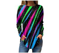 Blouse Women's Sale Clearance Elegant T-Shirt Vintage Long Sleeve Tops Oversize Round Neck Shirt 2024 Fashion Print Longshirt Casual Top Outdoor Tunic Tee Daily Wear(2-Fluorescent Green,L)
