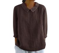 Blouse Women's Summer Linen Blouse Women's 3/4 Sleeve Peter Pan Collar Blouse Top Plain Elegant T-Shirt 2026 Casual Loose Women's Blouse Shirt Airy Breathable Summer Blouse Top Tops, coffee, M