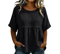 Blouses for Women Summer Casual Cotton Peplum Tops Half Sleeve Ruffle Hem Swing Tops Crew Neck Plain Colour Tunics Ladies Loose Fit Comfortable T Shirts Women's Fashion Loungewear