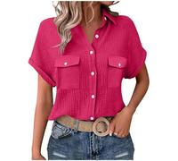 Blouses for Women UK Collared Button Down Short Sleeve Tops Summer Fashion Pocket Detail Office Going Out Tops Solid Lightweight Vacation Beach T Shirts