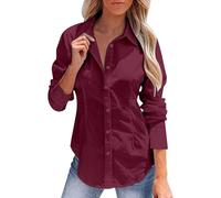 Blouses for Women UK Elegant Smart Linen Tops for Women UK Button Down Business Slim Casual Blouse Cotton Linen Office Work Blouses Breathable Fashion Solid Colour Shirts Lightweight Plus Size Tees