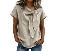 Blouses for Women UK Elegant Smart Tie Front Blouse Bow Knot Asymmetric Neck Short Sleeve T Shirts Womens Fashion Dressy Casual Tunic Blouses Going Out Tops for Women UK