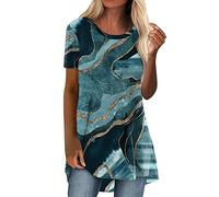 Blouses for Women UK Elegant Women's O-Neck Loose Fit Short Sleeve T-Shirt Casual Leaf Print Ladies Pullover Tees Tops for Outdoor Summer Red Sparkly Tops for Women UK Tshirt