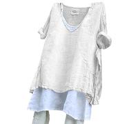 Blouses for Women UK Plus Size Summer Linen Tops for Women UK Plus Size Long Sleeve Linen Shirts with Pockets Lightweight Crewneck Tunic Tops Baggy Solid Lightning Deals of The Day Today Sale C White