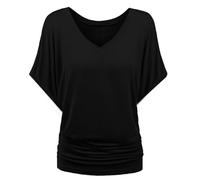 Blouses for Women UK Plus Size V Neck Short Bat Sleeve T Shirt Oversized Ruched Hem Solid Color Tee Shirts Ladies Summer Casual Going Out Tunic Tops Soft