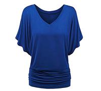 Blouses for Women UK Plus Size V Neck Short Bat Sleeve T Shirt Oversized Ruched Hem Solid Color Tee Shirts Ladies Summer Casual Soft Going Out Tunic Tops