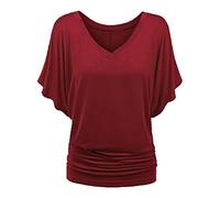Blouses for Women UK Plus Size V Neck Short Bat Sleeve T Shirt Oversized Ruched Hem Solid Color Tee Shirts Ladies Summer Casual Soft Going Out Tunic Tops