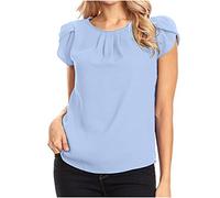 Blouses for Women UK Sale Clearance Solid Color Crew Neck Chiffon T Shirts Warehouse Clearance Short Sleeve Tops Summer Comfortable Tee Shirt Lightweight Tunic Tops Casual Tshirts Size 8-22