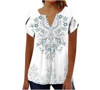 Blouses for Women UK Sale Clearance Split Short Sleeve Plus Size Tunic Tops V Neck Boho Pleated Longline Swing T Shirt Summer Casual Loose Stretch Comfortable Dressy Blouse Shirts