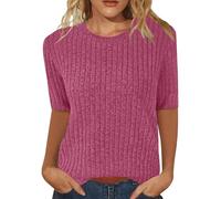 Blouses for Women UK Spring Summer Tops Ribbed Knit Shirts Half Sleeve Crew Neck Pullover Tops Ladies Elegant Blouse Solid Casual Loose Fit T Shirts Lightweight Plain Tunic Tops Going Out Top