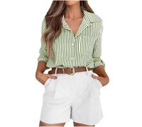 Blouses for Women UK Striped Dress Shirts Button Down Shirt Casual Loose Long Sleeve Office Work Tunic Tops Collared Neck Roll Up Long Sleeve Blouse Regular Fit Tee Shirt with Pocket Green