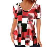 Blouses for Women UK Womens T-Shirt Plain Cotton V Neck Shirts for Women Summer Ladies Short Sleeve Tops Casual Tee Sexy Tops for Women UK Going Out Top (Red, XXXL)