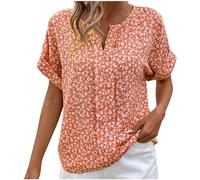 Blouses for Womens UK Clearance V Notch Neck Ladies Tops Summer Chiffon Blouses Turn-Down Short Sleeve Women's Floral Print Shirts Tops Work Blouses Dressy Casual Business Shirts Cute Boho Loose Tees