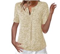 Blouses for Womens UK Sale V Notch Neck Ladies Tops Summer Chiffon Blouses Short Sleeve Women's Floral Print T Shirts Work Blouses Dressy Casual Business Shirts Cute Boho Loose Tees Yellow