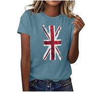 Blouses Womens Tshirts Cotton Vocation Britain Flag Print Tees Tunic Loose Fit Blouse Thin Clothing Activewear Crew Neck Union Jack Tshirts Short Sleeve Summer Tops Loose Work Tops for Women UK