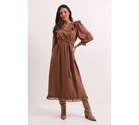 Blouson Sleeve Frill Midi Dress Dorothy Perkins Mocha 8