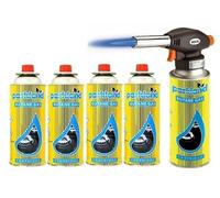 Blow Torch Butane Gas Cylinders Kitchen & Catering Cooking Kit, Camping Gas Canister for Camping Stove, Blowtorch COOKER CAMPING HEATER BBQ Gas Bottles Cook Brulee Tarts Pies (1X Torch 4x Gas Refills)