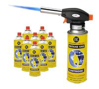 Blow Torch for Cooking with 8 Butane Gas - Ideal for Camping, Kitchen, BBQ, Desserts, Baking, Creme Brulee, Weed Burning | Adjustable Flame & Safety Lock | One Touch Auto Ignition - Blowtorch Lighter