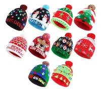 Blowata 10 PCS Light Up Christmas Knit Beanie Hat, Stylish Xmas Knitted Cap With 6 Colorful LED Lights for Adults Kids Bulk Winter Snow Hat for Christmas Holiday Family Party Favor Supplies