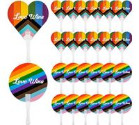 Blowata 24 PCS Pride Rainbow Fans, Love Wins Handheld Fan, LGBT Plastic Heart Shape and Round Hand Fan, Gay Pride Rainbow Stuffs for Rainbow Party Decorations, Rave Essentials, Pride Accessories