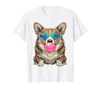 Blowing Bubble Gum Corgi Y2K Cyber Sunglasses Dog Value Graphic T-Shirt, Men, White, L