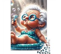 Blowing Bubbles1000 Pieces Thick Cardboard Granny Pool Jigsaw Puzzle Set Adult Senior Enthusiasts Mind Relaxation Decompression Birthday Gift 38x26cm/1000pcs
