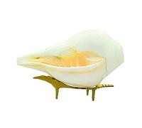 Blowing Natural Shankh with Brass Stand for Pooja Loud & Vamavarti (5.5 inch, White) by Indian Collectible