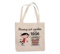 Blowing Out Candles Since 1936 90th Birthday Gift Bag - Tote Shoulder 90th Gift Bag with Long Handles for Carrying over the Shoulder - 100% Cotton - 90th Birthday Gifts for Her Special Day.