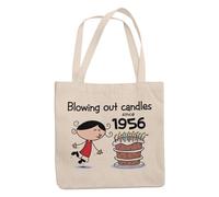 Blowing Out Candles Since 1956 70th Birthday Gift Bag - Tote Shoulder 70th Gift Bag with Long Handles for Carrying over the Shoulder - 100% Cotton - 70th Birthday Gifts for Her Special Day.
