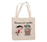 Blowing Out Candles Since 1976 50th Birthday Gift Bag - Tote Shoulder 50th Gift Bag with Long Handles for Carrying over the Shoulder - 100% Cotton - 50th Birthday Gifts for Her Special Day.