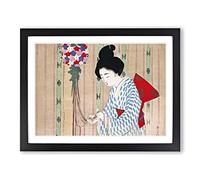 Blowing Wind By Mizuno Toshikata Asian Japanese Framed Wall Art Print, Ready to Hang Picture for Living Room Bedroom Home Office Décor, Black A4 (34 x 25 cm)