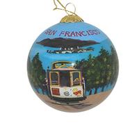 Blown Glass Christmas Ornament | San Francisco, California Trolley | Hand Painted Inside | Original Art | Includes Gift Box