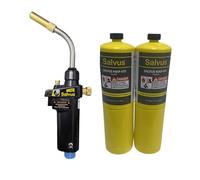 Blowtorch Kit 360 Degree Swivel Neck Salvus Turbo Blow Torch + 2 x Yellow Mapp Gas (400gm) for Soldering Plumbers Map