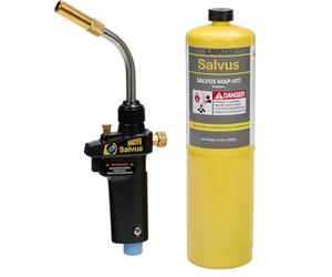 Blowtorch Kit Salvus Turbo Torch Blow Torch 360 Degree Swivel Gun Neck Plus 1 x Mapp Gas Yellow Bottle for Plumbing Brazing Soldering Plumbers Map