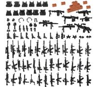 BloxBrix 88 pcs Weapons-Machine-Guns-rifles, minifigures-add-ons-Militarybase-Barracks-toy-Soldiers-Police, WW2-Modern-Swat-Battle-Ammo-Belt-Decations for Army-men
