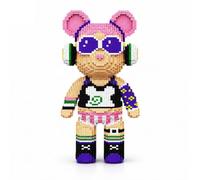 BLOXTEAM Rock Girl Bear Building Block Set for Adults - 43CM 6110PCS Nano Micro Bricks Designer Art Toy Collectible Figure, Kawaii Desk Decor & DIY Model Kit