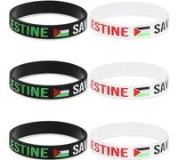 BLPRKOT 6 Pieces Flag Bracelet, Palestinian Flag Bracelet, Adjustable Multi-Layer Braided Leather Bracelet, Handmade Leather, for Men Women Jewelry Accessories (White Black