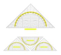 BLPRKOT Set Square with Handle, 16 cm Drawing Triangle, Made of Transparent Plastic, Protractor and Ruler for School and Office, Ideal for Technical Drawing, Math and Art, Set of 4
