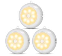BLS Motion Sensor Light Indoor, AA63 AA Battery Powered Lights, Under Cabinet Light, Battery Led Light, Closet Lights, Stick on Wireless Puck Lights for Hallway, Stairway, Basement, Kitchen (3 Packs)