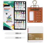 BLSFXROE Mini Watercolour Paint Set Travel Watercolour Set,8 Grids Wood Pocket Artist Palette Kit with Metal Clip,18 Colors for Pocket Artist Watercolour Gift for Painters、Artists and Student(White)