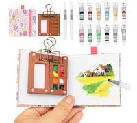 BLSFXROE Mini Watercolour Paint Set Travel Watercolour Set,8 Grids Wood Pocket Artist Palette Kit with Metal Clip,12 Colors for Pocket Artist Watercolour Gift for Painters、Artists and Student