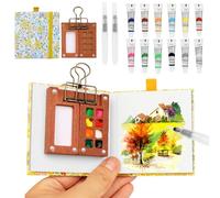 BLSFXROE Mini Watercolour Paint Set Travel Watercolour Set,8 Grids Wood Pocket Artist Palette Kit with Metal Clip,12 Colors for Pocket Artist Watercolour Gift for Painters、Artists and Student (Yellow)
