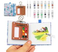 BLSFXROE Mini Watercolour Paint Set Travel Watercolour Set,8 Grids Wood Pocket Artist Palette Kit with Metal Clip,12 Colors for Pocket Artist Watercolour Gift for Painters、Artists and Student (Blue)