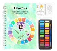 BLSFXROE Watercolor Workbook, 24 Colors Solid Paint Set, Flower Themed DIY Patterns, Anti-Warp Paper, Beginner Friendly Art Kit For Adults Teens Kids (Flower（24 Colors）)